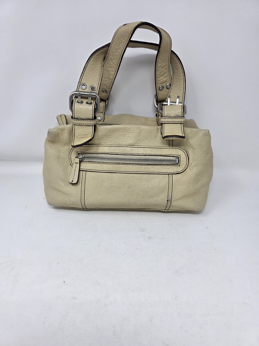Vintage Y2K Abercrombie & Fitch Cream Leather Satchel Bag Buckle Moose Lining